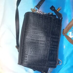 Steve Madden Black Embossed Logo Messenger Bag